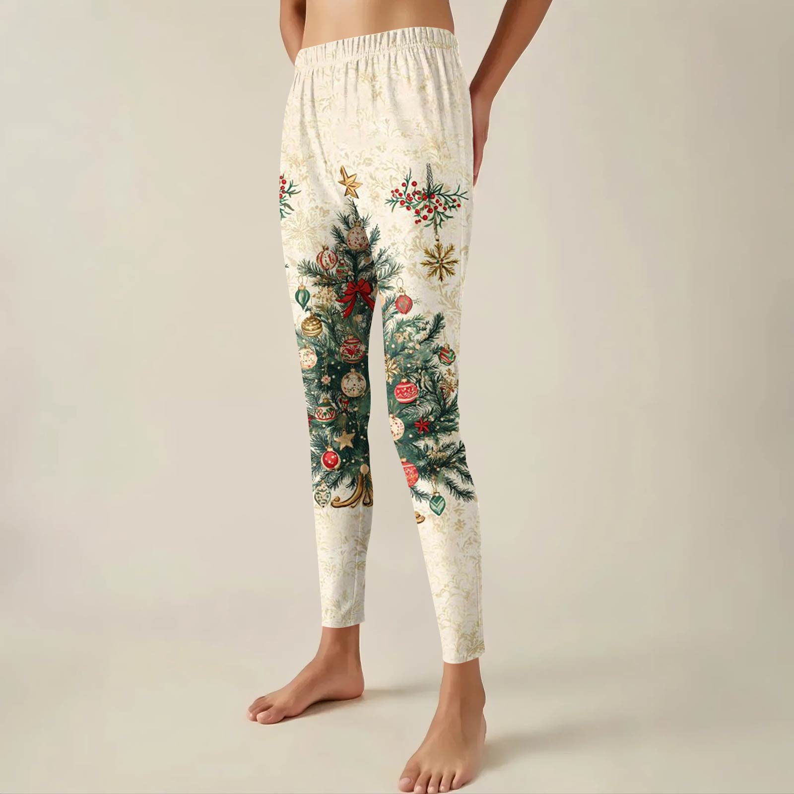 

Женские брюки с рождественским принтом, эластичные, мягкие, повседневные, домашние, спальные брюки M хаки