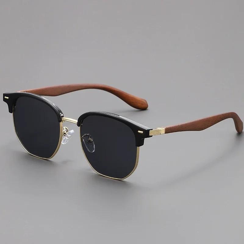 Trendy Wood Grain Polarized Sunglasses Small Face Anti-Uv Retro Style For Men And Women