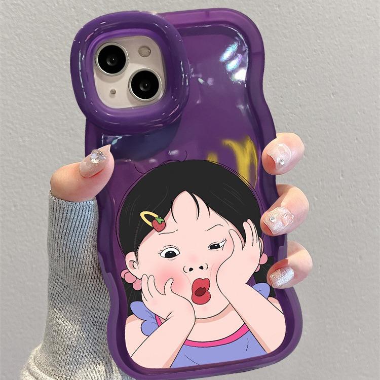 Cute Pouting Girl Suitable for 16promax Apple Phone Case 15 Transparent Silicone 14 Cartoon 13 Double Bracket Xr