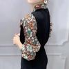 Bedrucktes Oberteil für Damen, langärmelig, für Frühling und Herbst, T-Shirt mit V-Ausschnitt, Chiffon-Hemd, lockeres Hemd