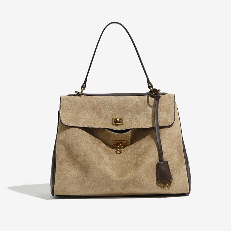 

Brand Frosted Leather Tote Rodeo Bag Large Capacity Handbag For Women With Lock Handheld Shoulder Crossbody Briefcase Work Bags 33x10x23cm