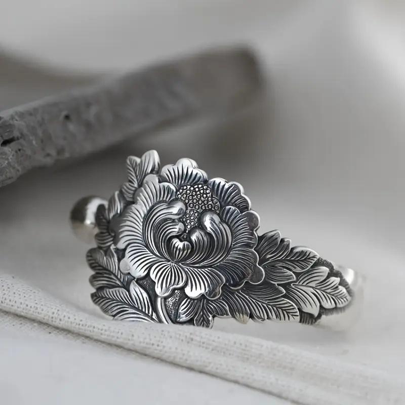 Vintage Flower Opening Rings for Women Anti Silver Color Aesthetic Floral Adjustable Rings Gift Daily Party Retro Jewelry