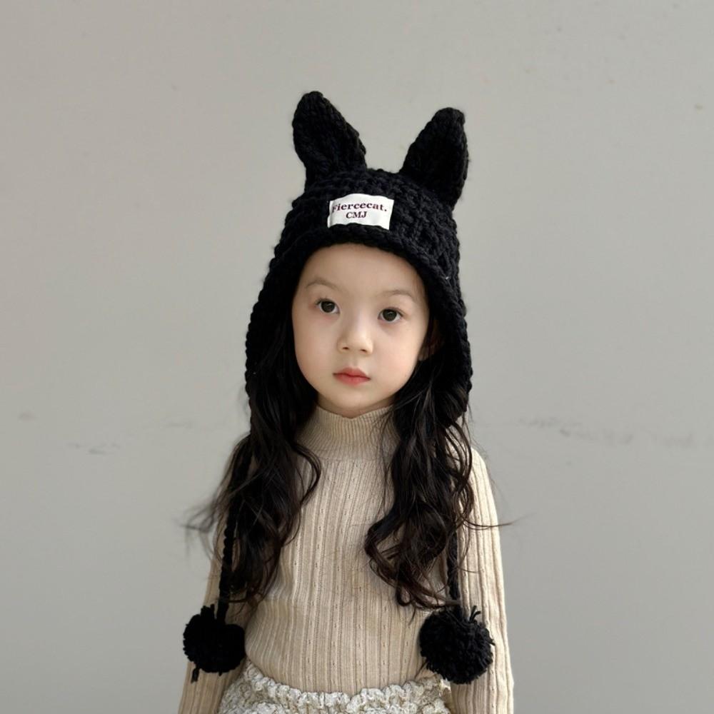 Solid Color Baby Crochet Hat Rabbit Ear Ear Protection Cap Korean Hand Knitted Cap  Kids