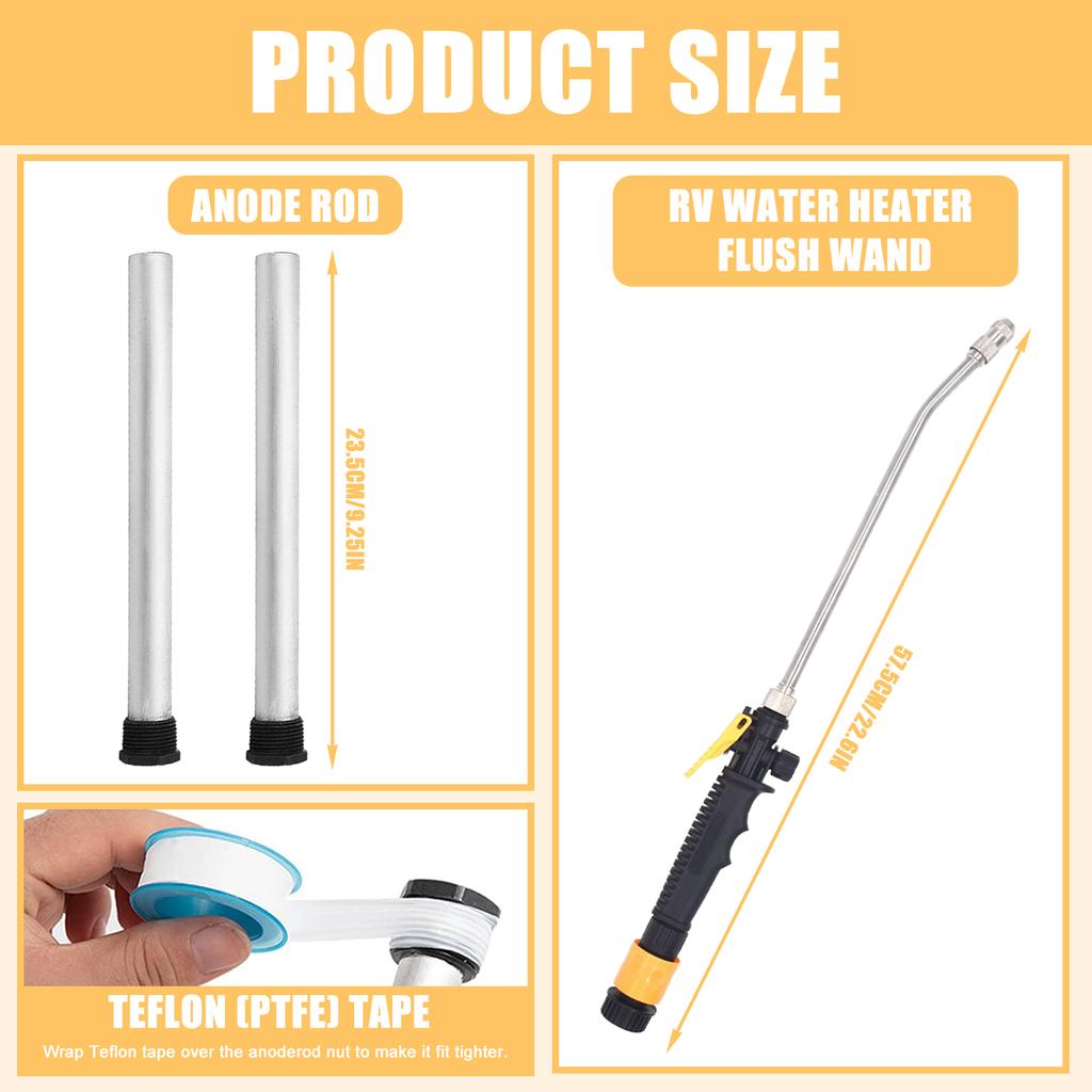 Efficient Maintenance Tool Motorhome Water Heater Care Bundle With Corrosion Preventing Anode Rods & Tanks Cleaner Wand