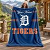 Detroit Tigers Custom Name Flannel Blanket Personalized Soft Warm Plush Throw Blanket Customized Gift for Family Friends