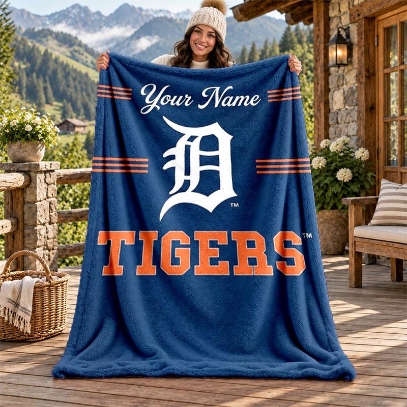 Detroit Tigers Custom Name Flannel Blanket Personalized Soft Warm Plush Throw Blanket Customized Gift for Family Friends