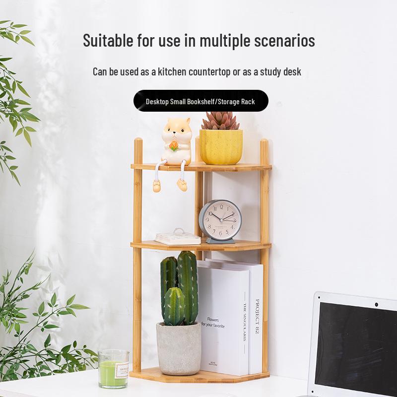 Bambusová kuchyňská rohová police: Multifunkční trojúhelníkový stojan na koření pro uložení na pracovní desku a na stůl.