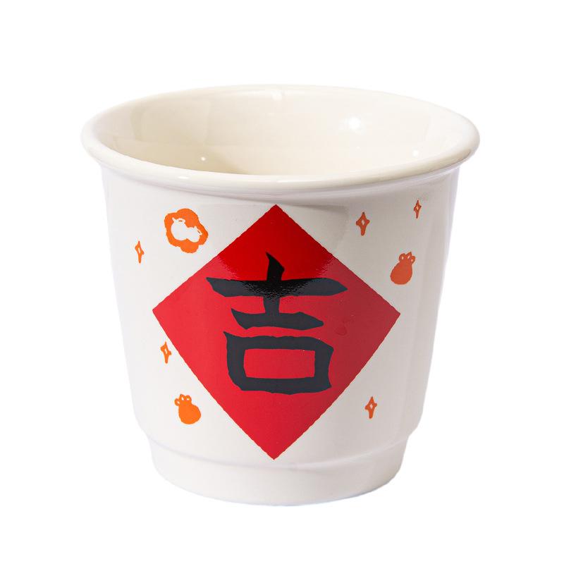 

New Year s festive text ceramic cup New Chinese coffee cup Breakfast milk cup, souvenir, gift giving 230ml