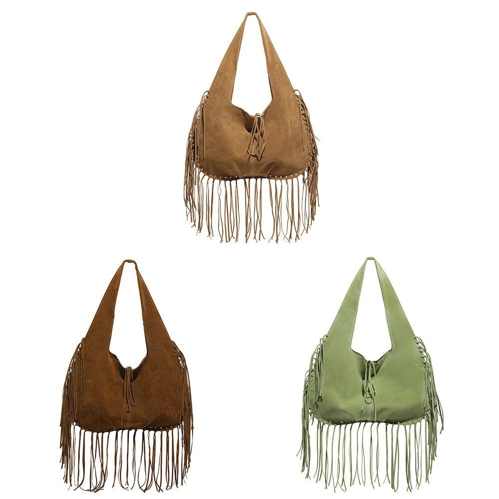 Solid Color Suede Handbag Tote Bag Underarm Packs Casual Tassel Shoulder Bag  Travel