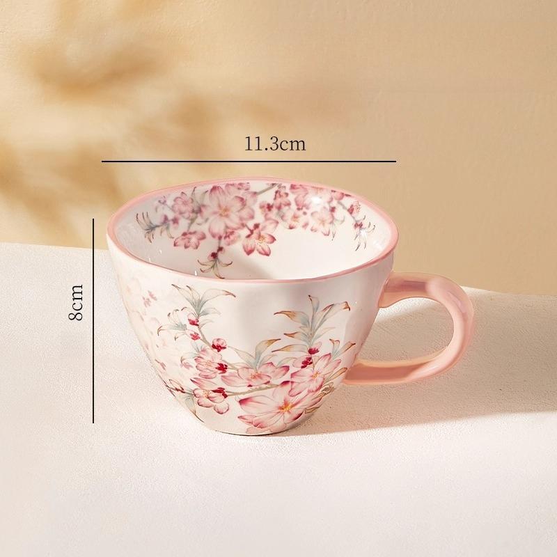 Ceramic Coffee Mug, Premium 350ml Bone China Coffee Tea Hug Mug, Floral Designed Teacup, Breakfast Cup