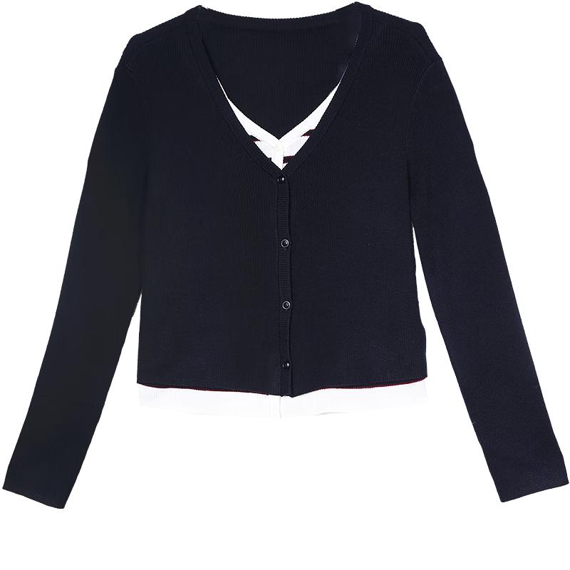 

Betu Women s 2025 Autumn Striped Faux Two-Piece Knit Sweater S