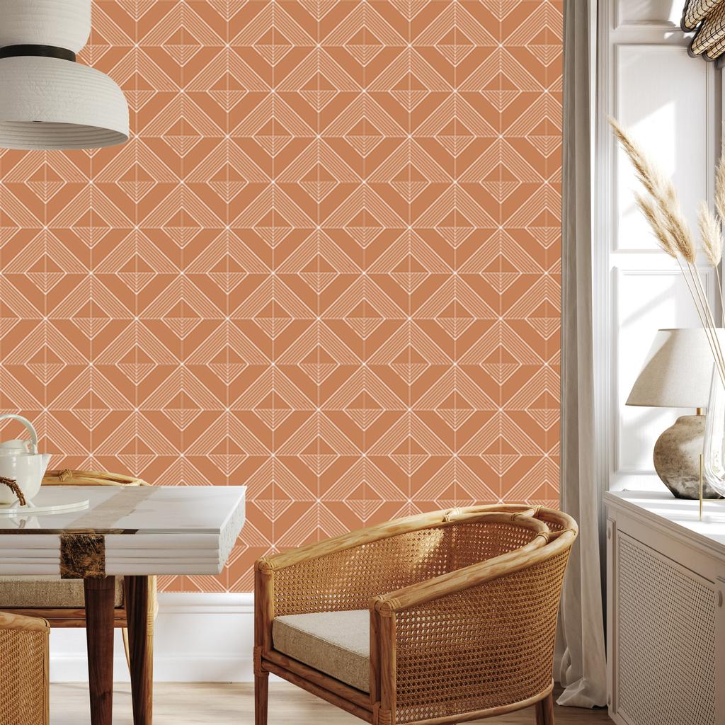 Geometric Orange and Peach Rhombus Wallpaper 50x1000