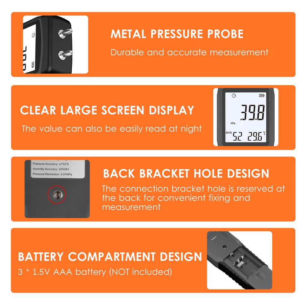 SMART SENSOR AS511 Digital Differential Pressure Gauge -39.98~39.98KPA Manometer Dual Port Air Gas
