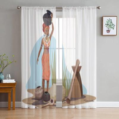 African Woman Ethnic Style Tulle Sheer Curtains for Living Room the Room Bedroom Kitchen Decoration Voile Organza Curtains