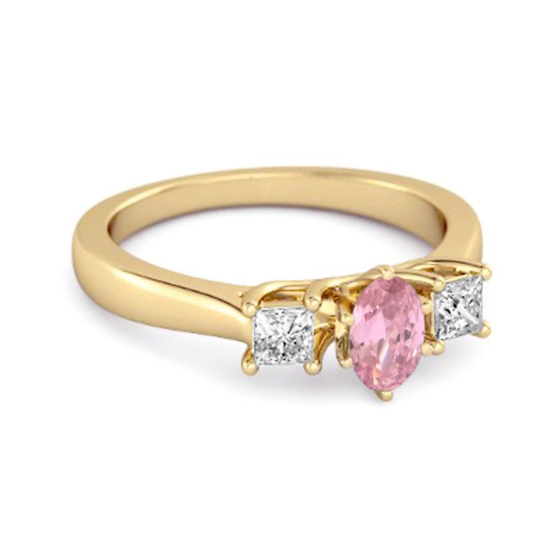 Pink CZ Elegant Three Stone Women Wedding Ring  - 925 Sterling Silver Gold Vermeil