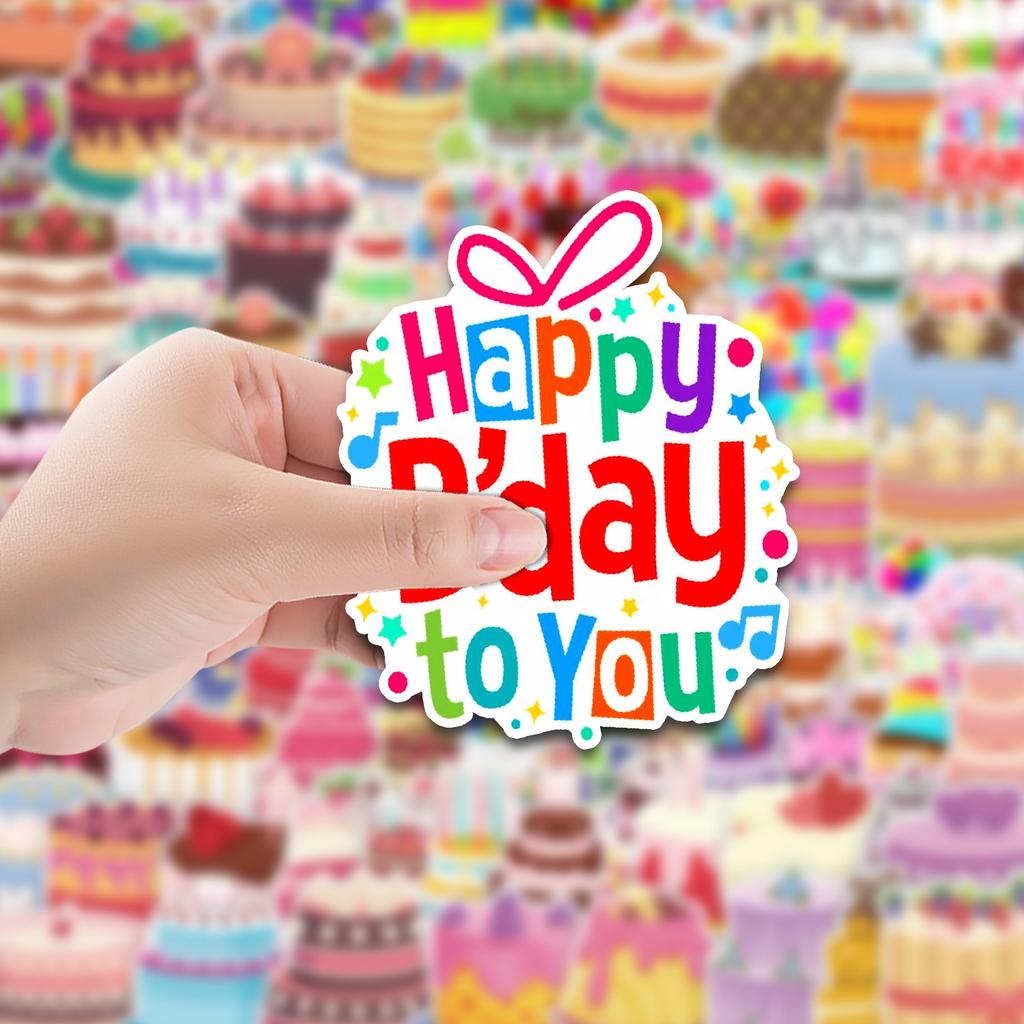 100 Birthday Cakes Graffiti Stickers Skateboard Suitcase Car Decoration Stickers Waterproof Stationery Cartoon Stickers