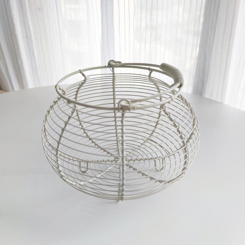 Iron Wire Woven Egg Basket, Round Handheld Kitchen Grocery Basket