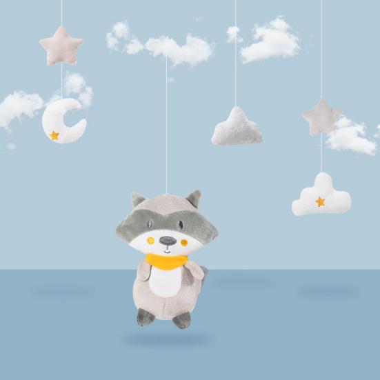Crib Rattle Toy Rotating Musical Bell Cute Raccoon Owl Plush Doll Emotional Comfort Soothe Toy Hanging Rattle Toy Bedside Bell Bracket Toddler Toy