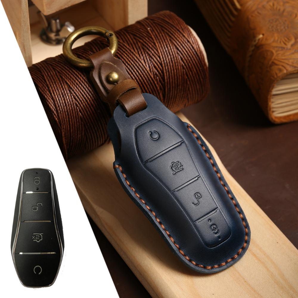 Handgefertigte Schlüsselhülle aus echtem Leder für BYD Dolphin Qin Plus DMI Autoschlüssel Premium Autozubehör