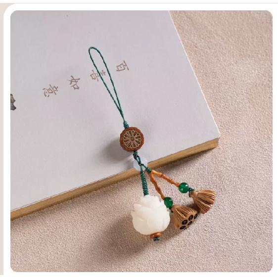 Recommended Boxwood Lotus Seed Bodhi Fortune Bag Car Keychain Mobile Phone Lanyard Short Vintage Pendant Ornament