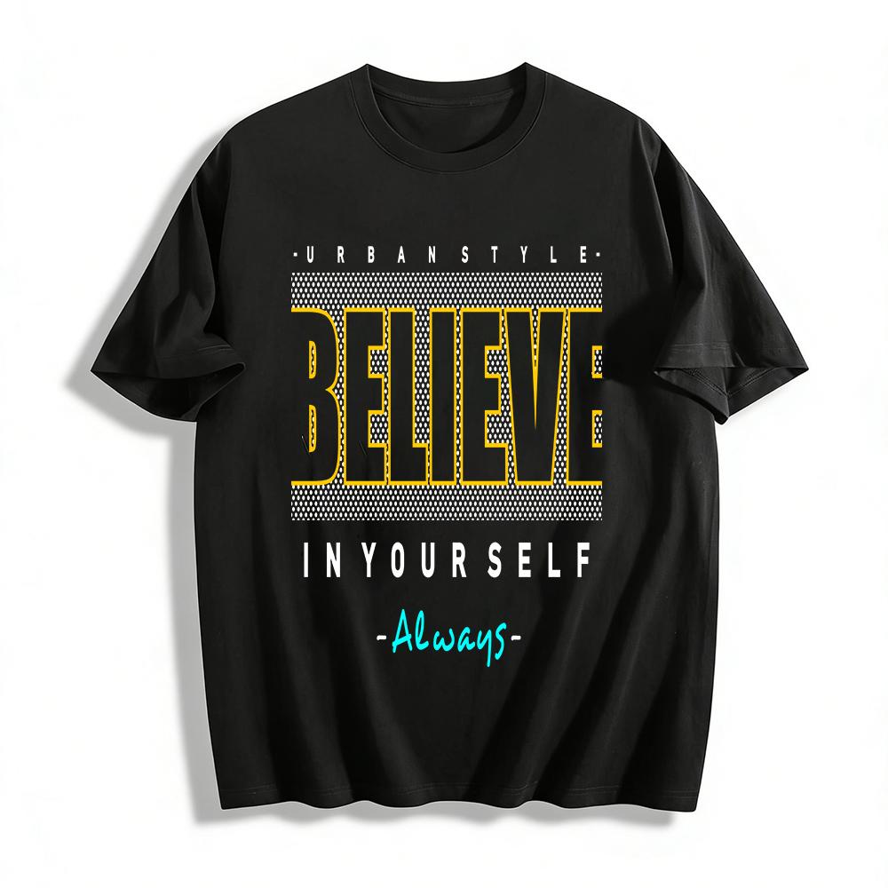 Always Believe Minimalist Line Letter Print Casual Daily Crew Neck T-Shirt Pure cotton T-shirt XXS