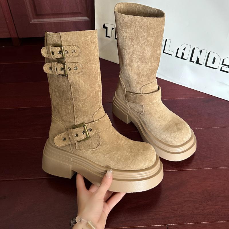 One Boot and Two Maillard Platform Short Boots, Women's Summer Boots, Heightening Martin Boots, New Knight Boots