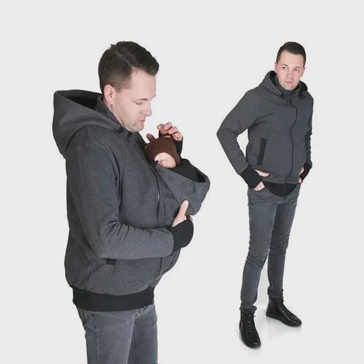 European & American Multifunctional Kangaroo Dad & Mom Sweatshirt with Nursery Pouch – Autumn/Winter Men's Clothing