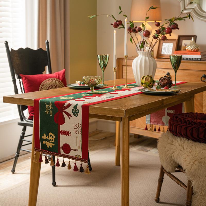 

Праздничная скатерть для обеденного стола с бахромой, цветная тканая жаккардовая, красная, с благословением, для праздника весны, для Нового года 35X140