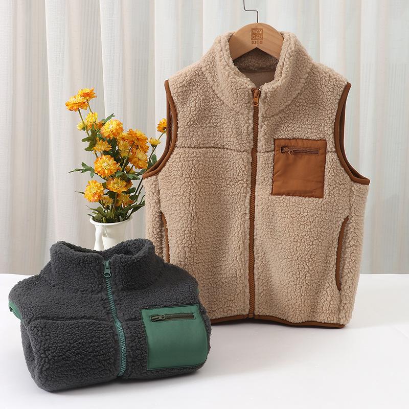

Autumn Winter Thick Warm Vest for Kids Boys Girls Lambswool Antimicrobial Teen Kids Waistcoats Outerwear 4-16 Years Tops Clothes 110 колір темно кави