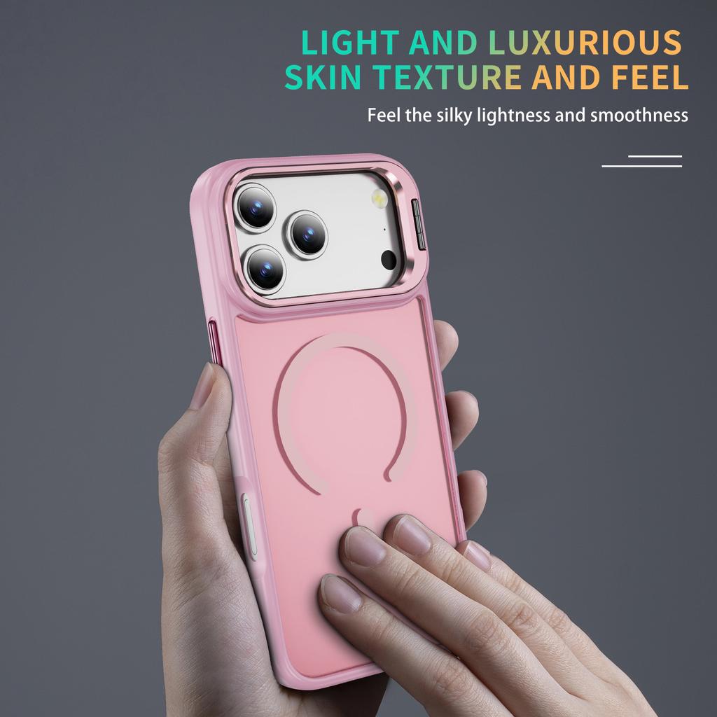For iPhone 17 Pro Max Magnetic Case with Lens Kickstand Skin-Touch PC + TPU Phone Cover