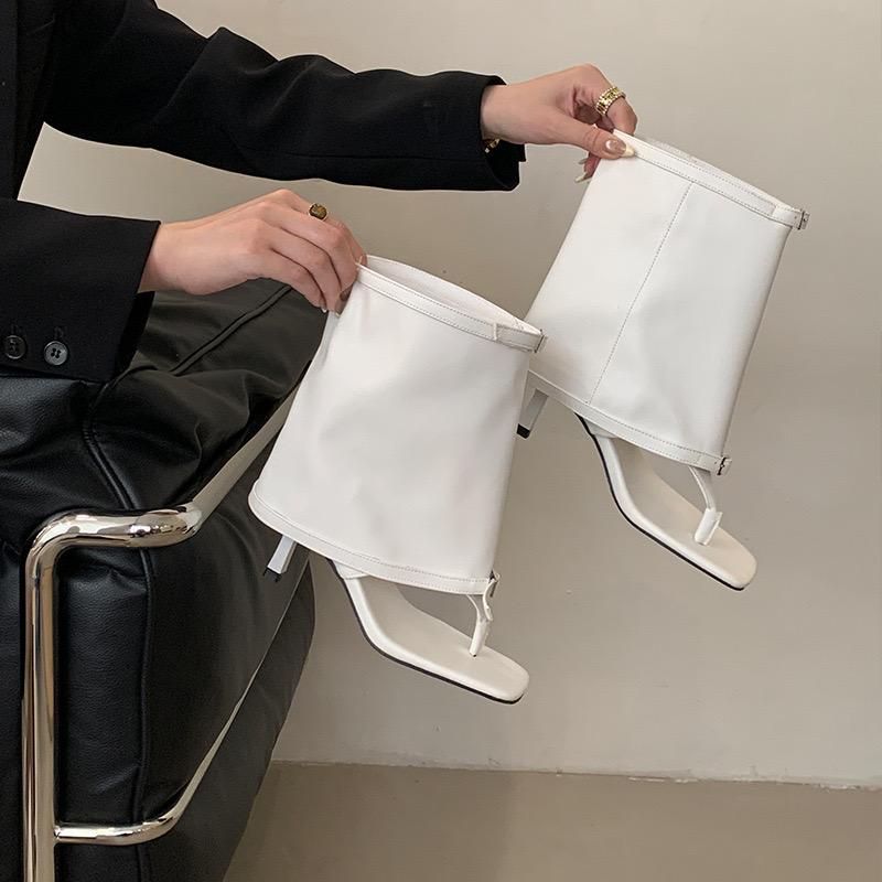 Women Cool Boots Summer Pinch Toe Cool Boots Designer Trouser Leg Boot Quality Leather Summer Cool Boot High Heel Open Toed Boot