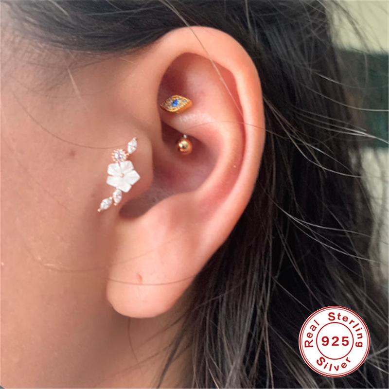 S925 Sterling Silver Curved Hook Rear Hanging Piercing Thread Stud Earrings Piercing Earbone Stud Eyebrow Stud Earring Pinna Cochlear Stud