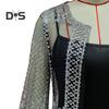 2 Pcs/Set Women Evening Dress Big Swing Shiny Bronzed Cardigan Slip Dress Set See-through Mesh Long Sleeve Coat Cocktail Events Special Occasions