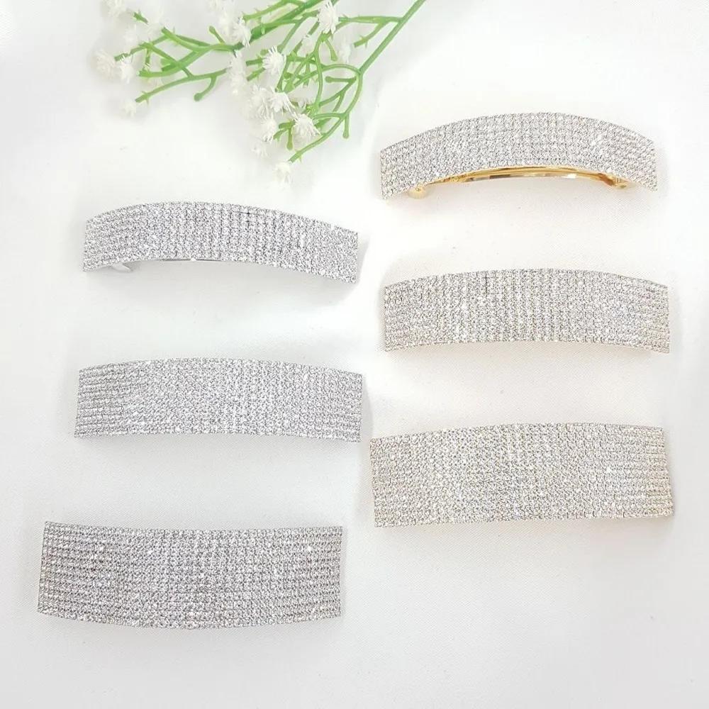 Gold silver square cubic zirconia straight hairpin hair clip automatic pin big