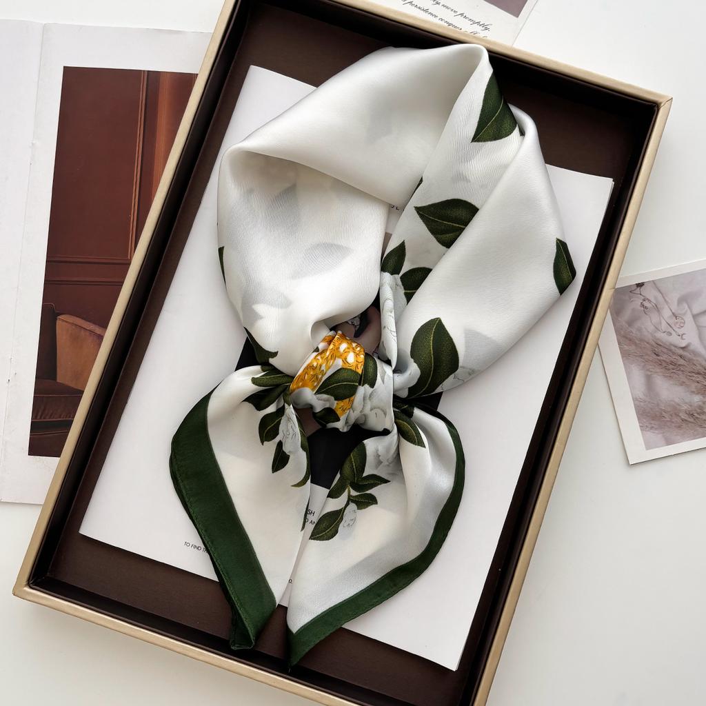 Luxury Floral Silk Square Scarf Women Fashion Print Bandanas Hairband Bag Ribbon Female Neckerchief Hijab Scarf For Travel Daily