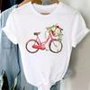 2024 Letnie unisex Ubrania Harajuku Damska Koszulka Rower Słonecznik Nadruk Biały Krótki Rękaw Codzienna Moda Damskie Koszulki Bawełna
