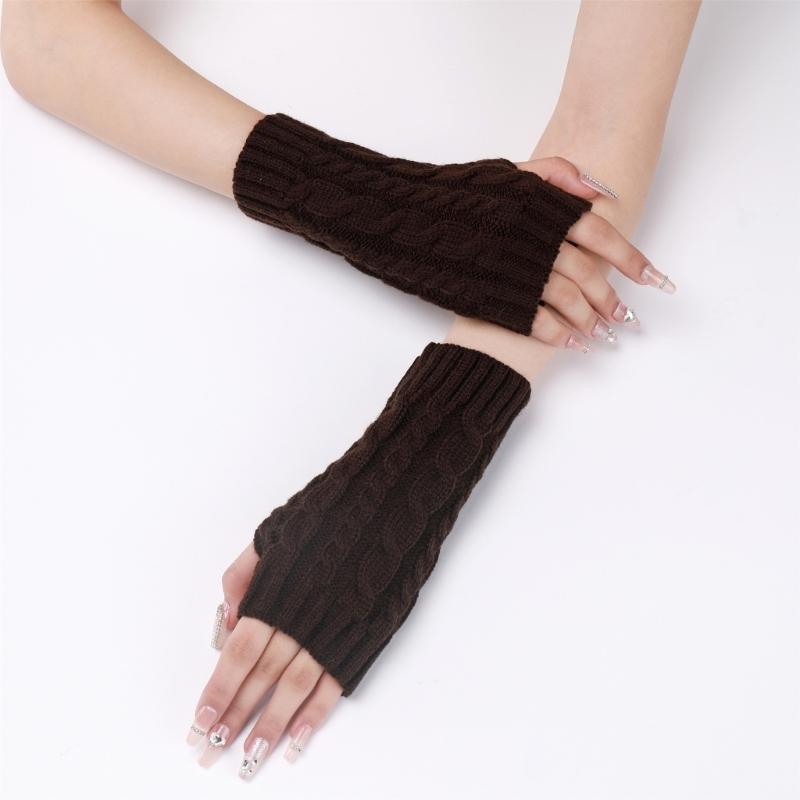 Comfortable Winter Arm Sleeves Fingerless Gloves Soft Acrylic Fibre Cable Knit Gloves For Outdoor Daily Use And Sport