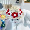 Pet Sombrero Straw Hat Mini Dog Sun Protection Hat with Flower Adjustable Hawaii Sun Bucket Cap Summer Beach Hat for Small Medium Dogs Cats