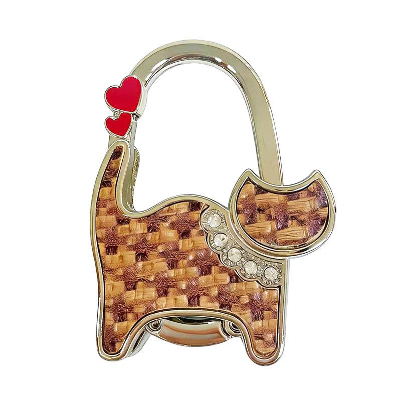 Two-heart Cat Bag Hook: Customizable Logo, Inner-Folding Table Edge Hook for Ladies