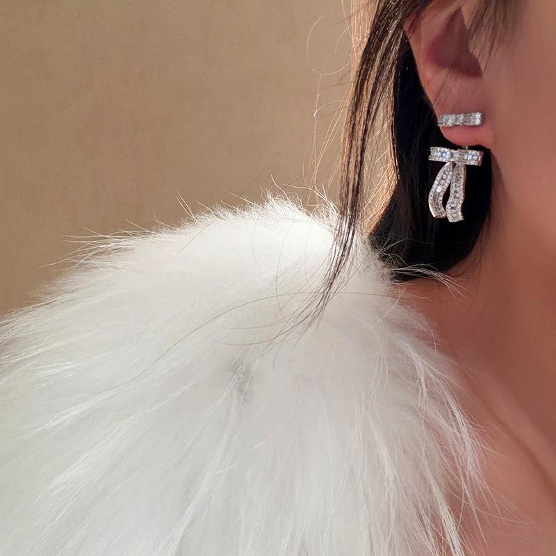 Zircon Bow Pendant Earrings Stylish Luxury Ear Jewelry for Women