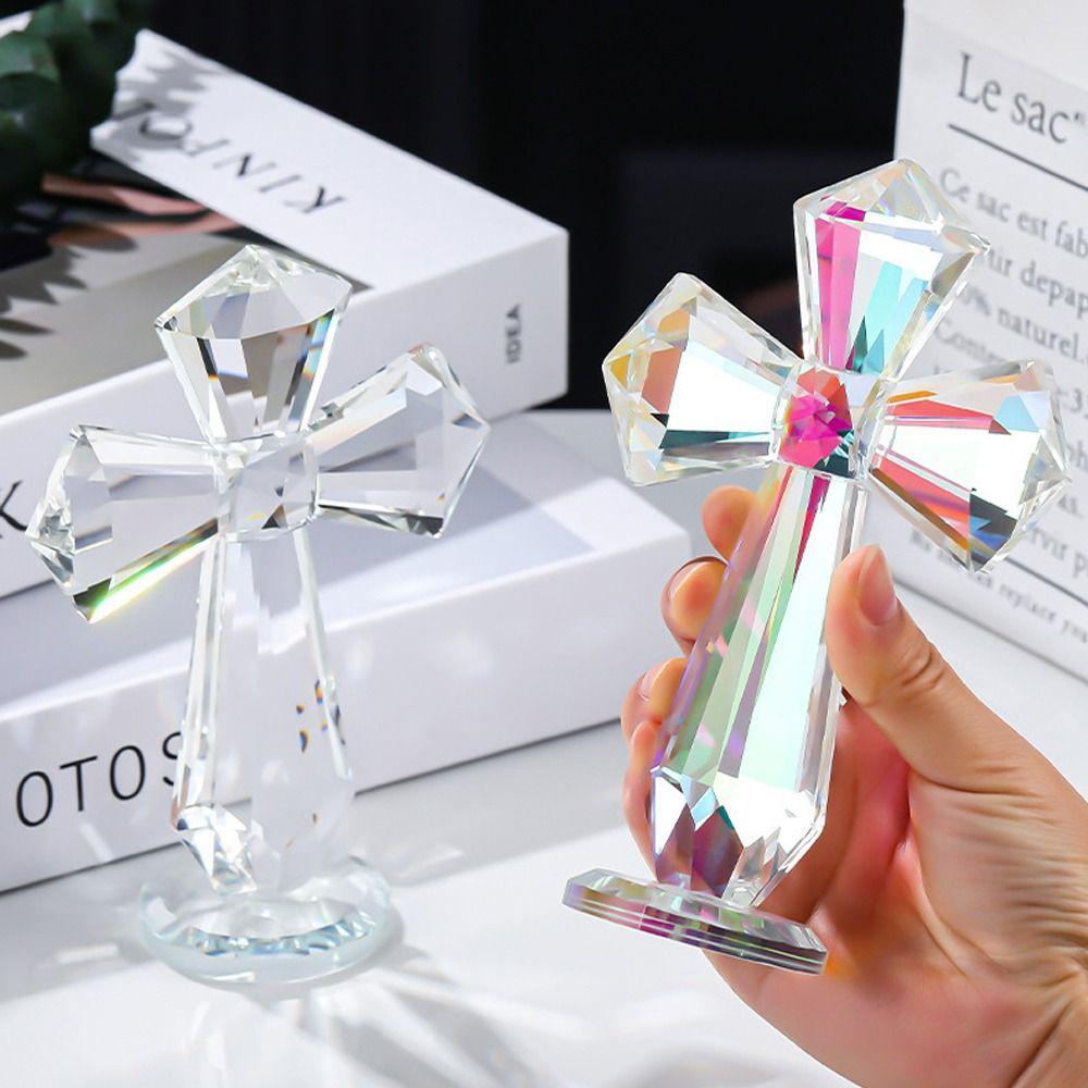 Handmade Crystal Cross Ornament AB Color Crosses Figurine Christian Cross Crafts  Birthday Gift
