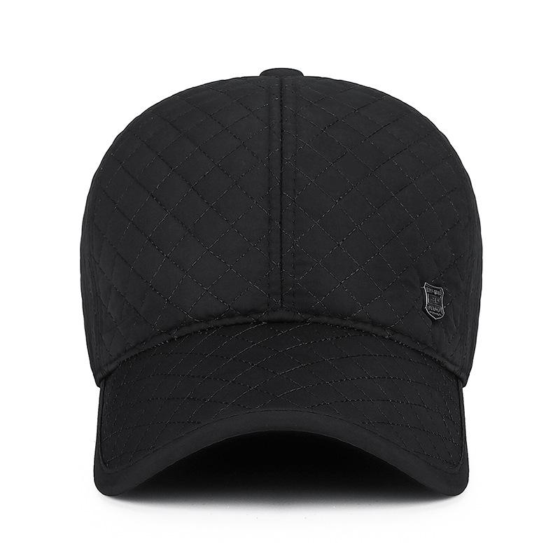 Men's Autumn Winter Velvet Thick Ear Protection Cold-Proof Warm Baseball Cap Rhombic Embroidered Duck Tongue Cotton Cap