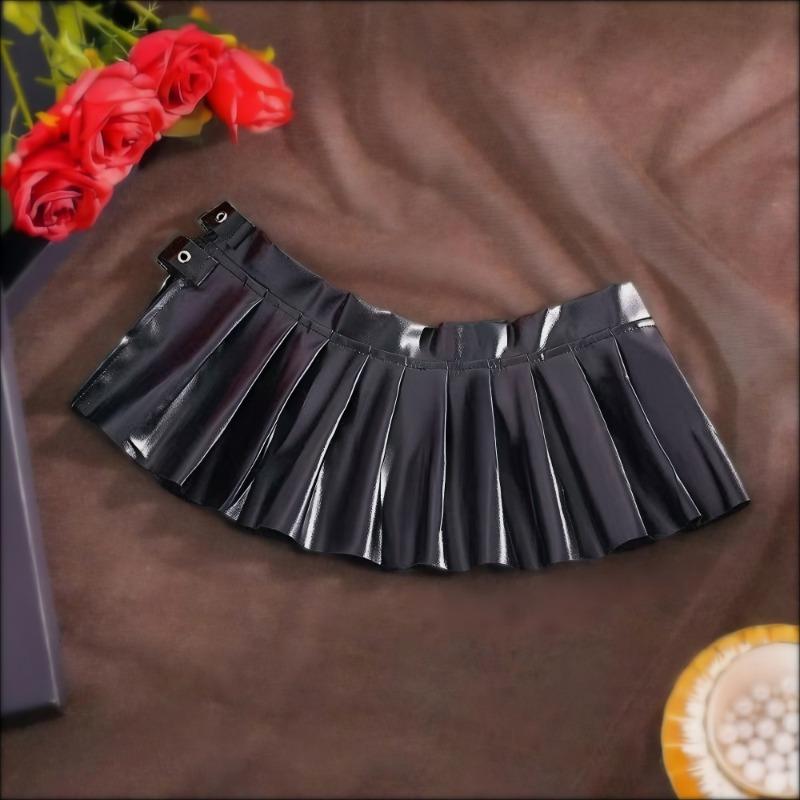 Fun Underwear Ol Nightclub Short Skirt Leather Pleated Skirt Sexy Leather Skirt Imperial Sister Sm Side Open Miniskirt