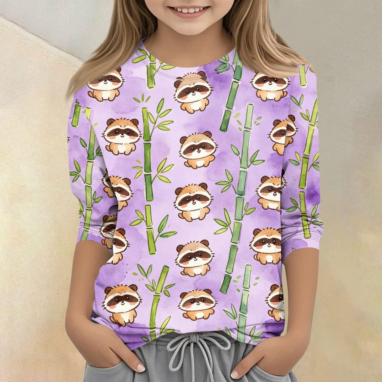 

Kids Animal Print Crew Neck Three Quarter Sleeve Casual T Shirt Soft Lightweight Fabric Comfortable Fit Suitable for Daily Wear 160 фиолетовый