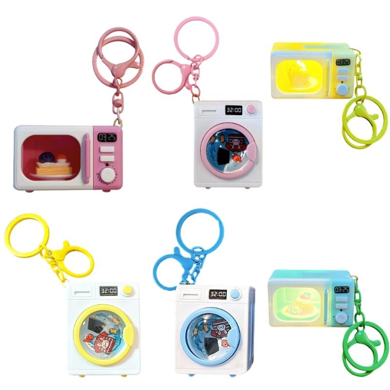 Cute Microwave or Washing Machine Key Chain Decoration With LED Light And Sound Effect For Bag Accessories