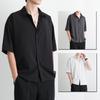 Summer Ice Silk Short -Sleeved Shirt Men 'S Loose Thin Solid Color Shirt Casual Shirt