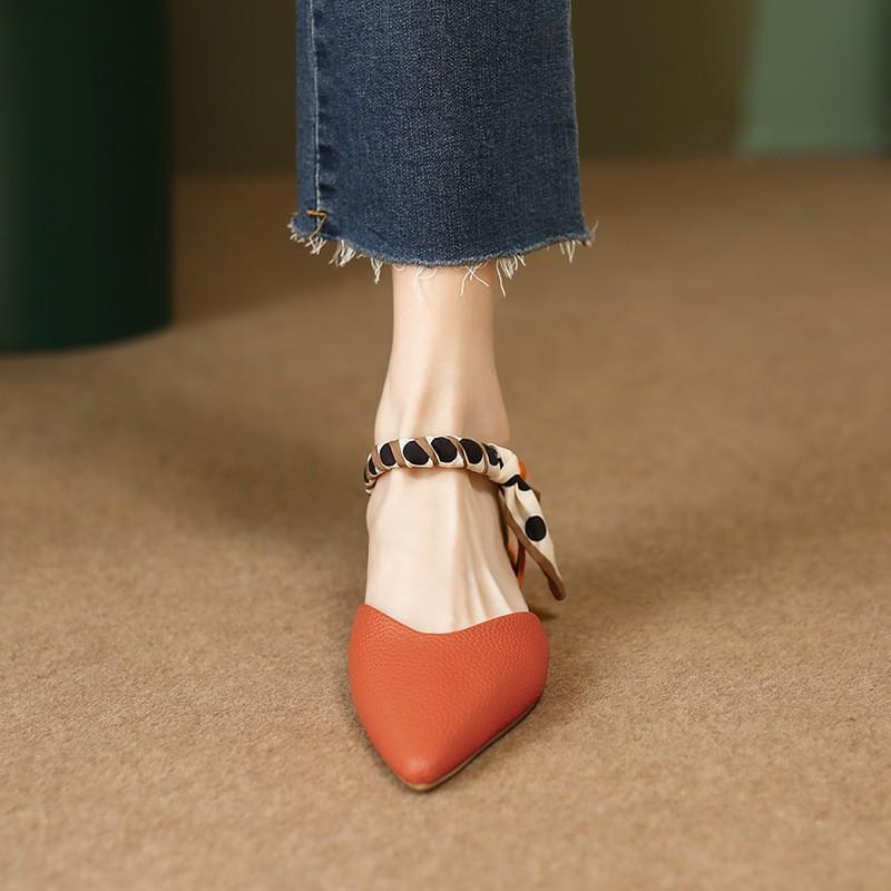 

Different color series! Orange series~ fairy bag head sandals, female flat heel back empty word with female sandals 39 оранжевый