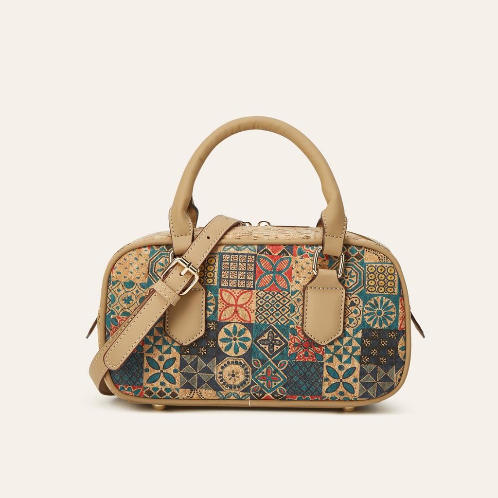 Vintage multi-element ethnic style cork printed bark bag tote bag large capacity women's premium portable shoulder bag