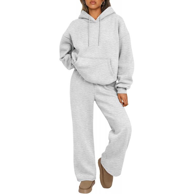 Women's Two-Piece Autumn Set: Velvet Hoodie & Wide-Leg Sweatpants