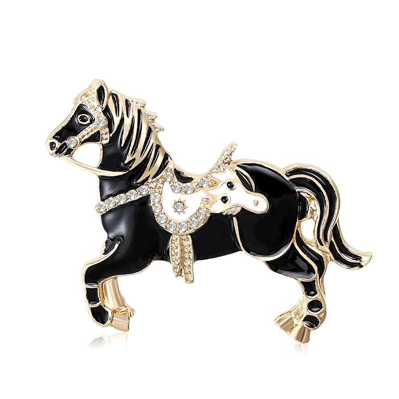 

New Classic White Black Rhinestone Horse Brooches For Women Zodiac Animal Lapel Pins Casual Party Accessories Fashion Jewelry A2